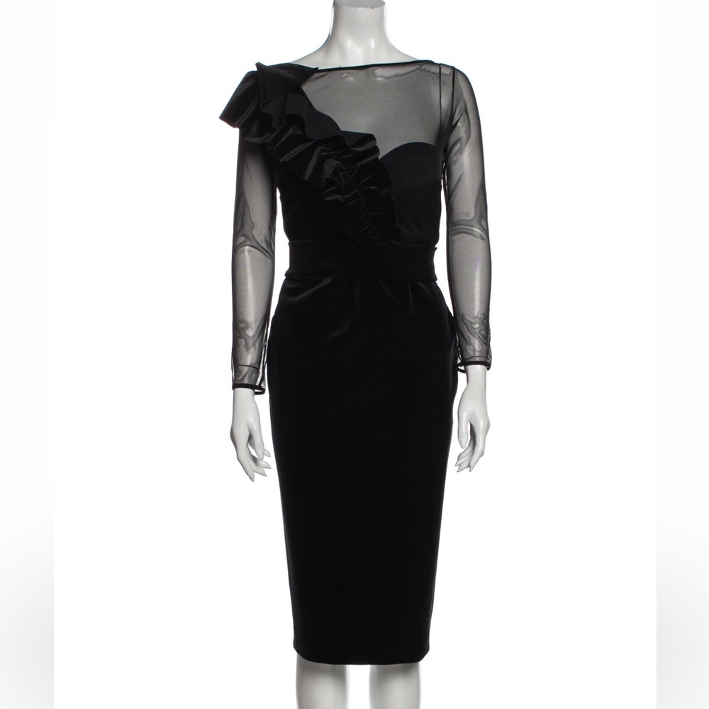 Chiara Boni La Petite Robe Belted Black Velvet Illusion Dress